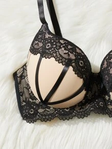 Plus Lace Panel Push Up Bra - Multicolor - View 5