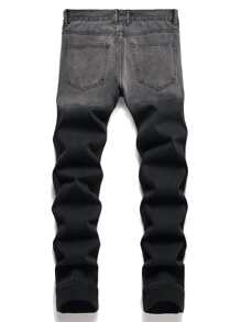 Men Two Tone Ripped Jeans - Black - View 2
