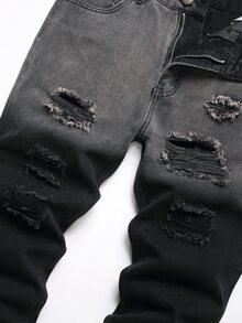 Men Two Tone Ripped Jeans - Black - View 4