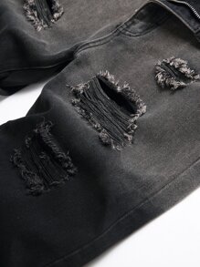 Men Two Tone Ripped Jeans - Black - View 5