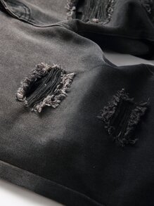 Men Two Tone Ripped Jeans - Black - View 6