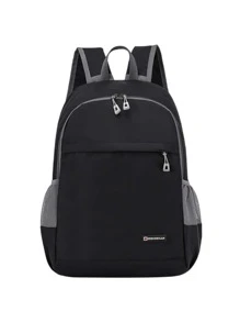 Kids Letter Graphic Functional Backpack - Black - View 1