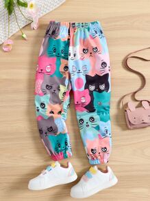 Toddler Girls Cartoon Graphic Joggers - Multicolor - View 1