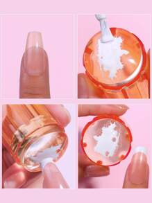 2入組指甲藝術矽膠法式印花印章刮板套裝，包括大號透明刮板，凝膠圖案轉印工具適用於指甲設計 - 亮橙色 - 查看 6