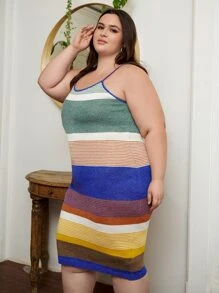 SHEIN CURVE+ Váy len oversized Tương phản ràng buộc Sọc Giải trí - Nhiều màu - Xem 5