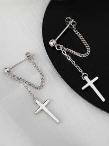 Dây chuyền & áo khoác bông tai trang trí chữ thập - Bạc - Xem 2