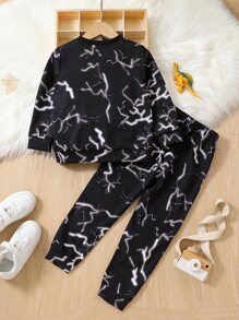 SHEIN Bộ thời trang bé trai Lá thư Khủng long Giải trí - màu đen - Xem 2