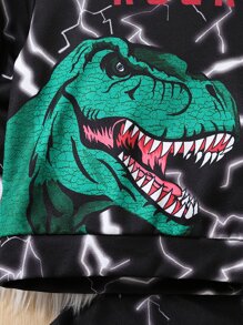 SHEIN Bộ thời trang bé trai Lá thư Khủng long Giải trí - màu đen - Xem 5