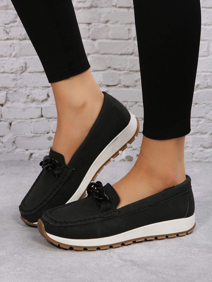 Giày bệt Nữ Chuỗi màu trơn Đúng mốt - màu đen - Xem 1