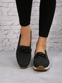 Giày bệt Nữ Chuỗi màu trơn Đúng mốt - màu đen - Xem 2