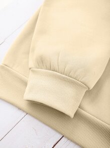 SHEIN EZwear Letter Graphic Round Neck Sweatshirt - Khaki - View 4