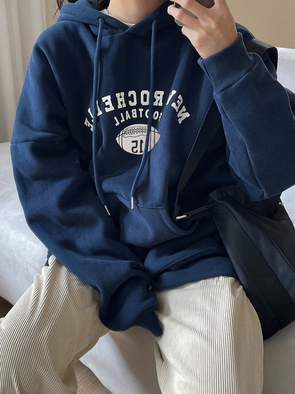 Letter Graphic Drop Shoulder Kangaroo Pocket Drawstring Hoodie