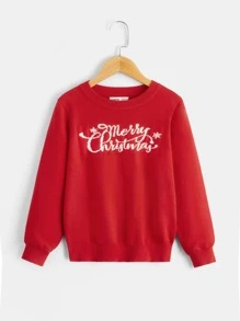 SHEIN 男孩聖誕字母和雪花圖案套頭毛衣