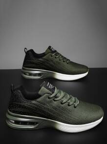 Men Letter Patch Decor Lace-up Front Running Shoes - Green - View 4