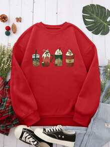 Cartoon Graphic Thermal Lined Sweatshirt - Red - View 1