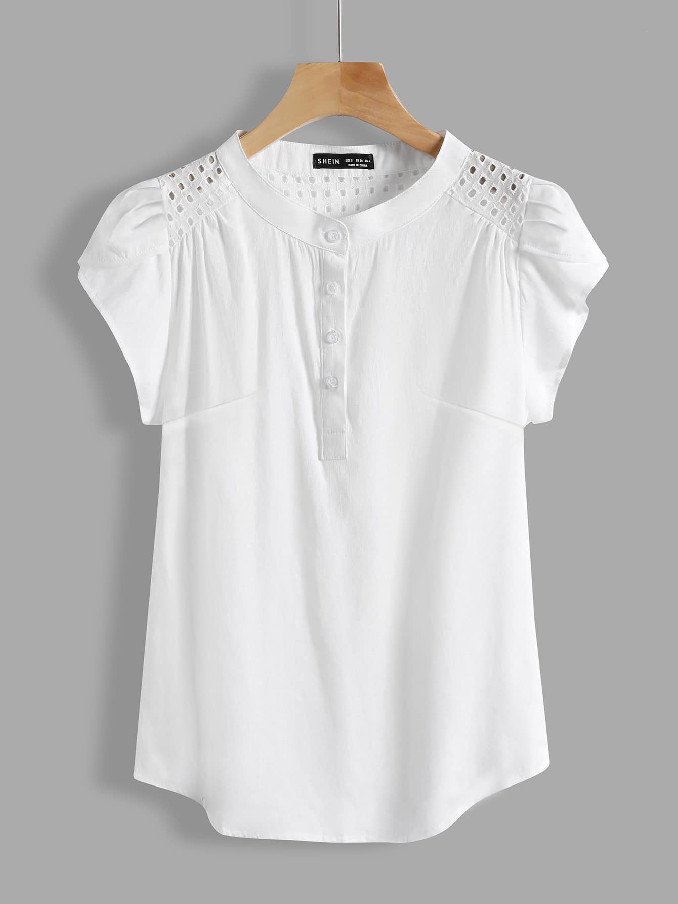 Schiffy Eyelet Panel Petal Sleeve Top White Work