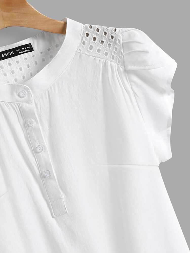 Schiffy Eyelet Panel Petal Sleeve Top White Work
