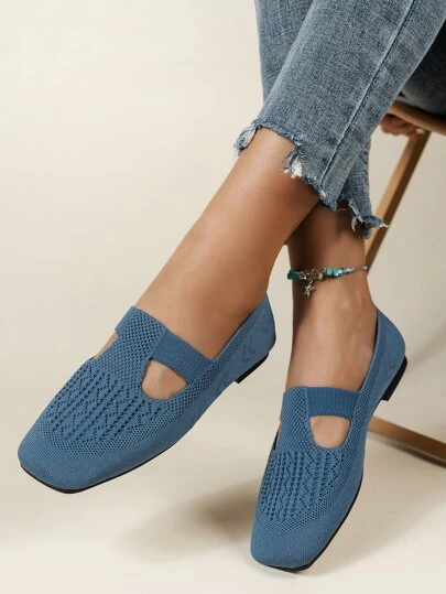 Cut Out Square Toe Slip On Flats