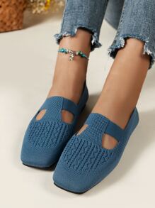 Cut Out Square Toe Slip On Flats - Blue - View 4