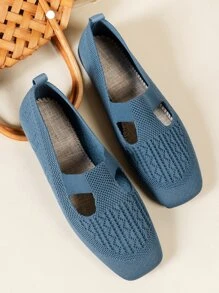 Cut Out Square Toe Slip On Flats - Blue - View 5