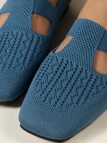Cut Out Square Toe Slip On Flats - Blue - View 6