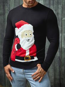 Manfinity Men Christmas Santa Pattern Drop Shoulder Jumper - Black - View 1