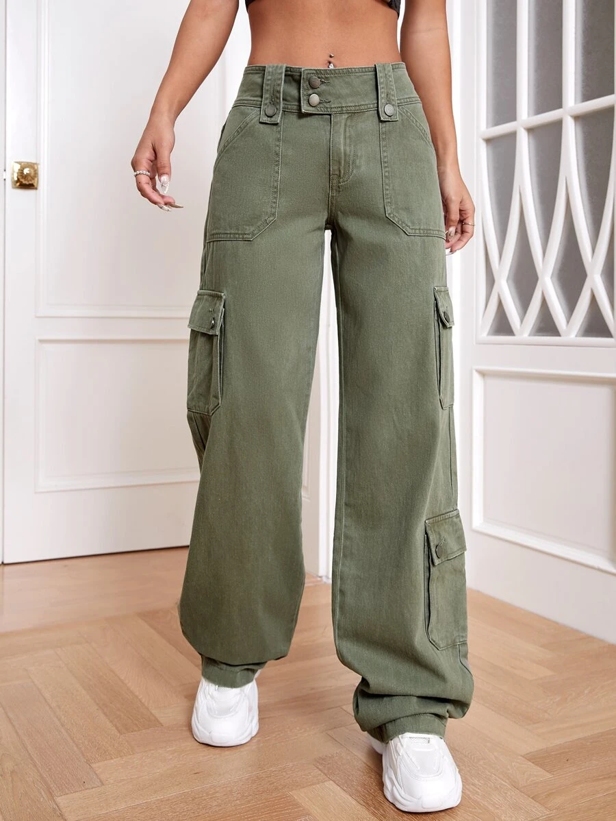 Flap Pocket Cargo Jeans - Army Green - View 1