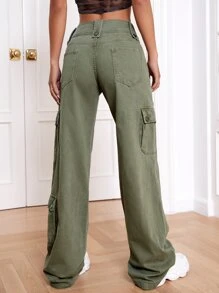 Flap Pocket Cargo Jeans - Army Green - View 2