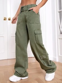 Flap Pocket Cargo Jeans - Army Green - View 5