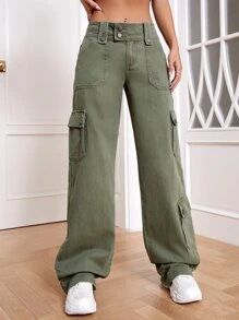 Flap Pocket Cargo Jeans - Army Green - View 6