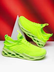 Neon Green Lace Up Decor Chunky Sneakers - Green - View 1