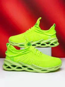 Neon Green Lace Up Decor Chunky Sneakers - Green - View 2