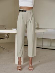 Sollinarry Solid Belted Trousers - Beige - View 1