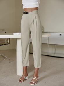 Sollinarry Solid Belted Trousers - Beige - View 3
