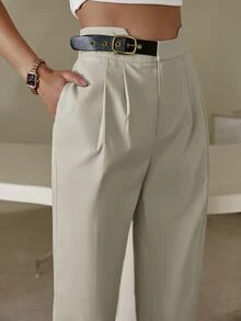 Sollinarry Solid Belted Trousers - Beige - View 4