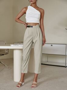 Sollinarry Solid Belted Trousers - Beige - View 6