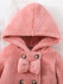Baby Double Breasted Hooded Teddy Coat - Pink - View 3