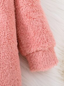Baby Double Breasted Hooded Teddy Coat - Pink - View 6