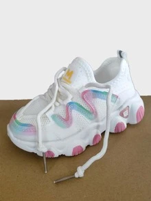 Toddler Girls Lace-up Front Knit Sneakers - White - View 3