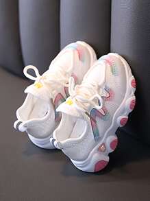 Toddler Girls Lace-up Front Knit Sneakers - White - View 4