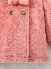 Baby Double Breasted Hooded Teddy Coat - Pink - View 5