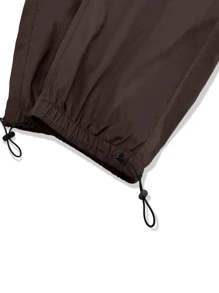 Manfinity Roghcode Men Solid Flap Pocket Side Drawstring Waist Cargo Trousers - Coffee Brown - View 5