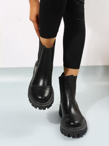 秋冬季女士时尚靴子，简约切尔西靴 - 黑色 - 查看 4