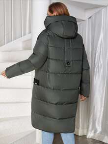 Astrid Plus Size Zip-Up Hooded Down Jacket With Slant Pockets - Dark Grey - View 2