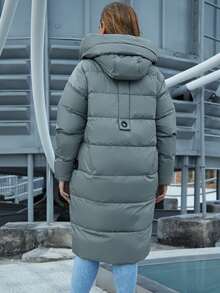 Astrid 大码拉链斜口袋连帽夹棉大衣，冬季