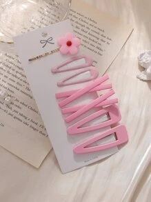 7pcs Flower Decor Hair Clip For Everyday Styling Suitable For Campus Dating Vacation Daily Travel - Pink - View 1