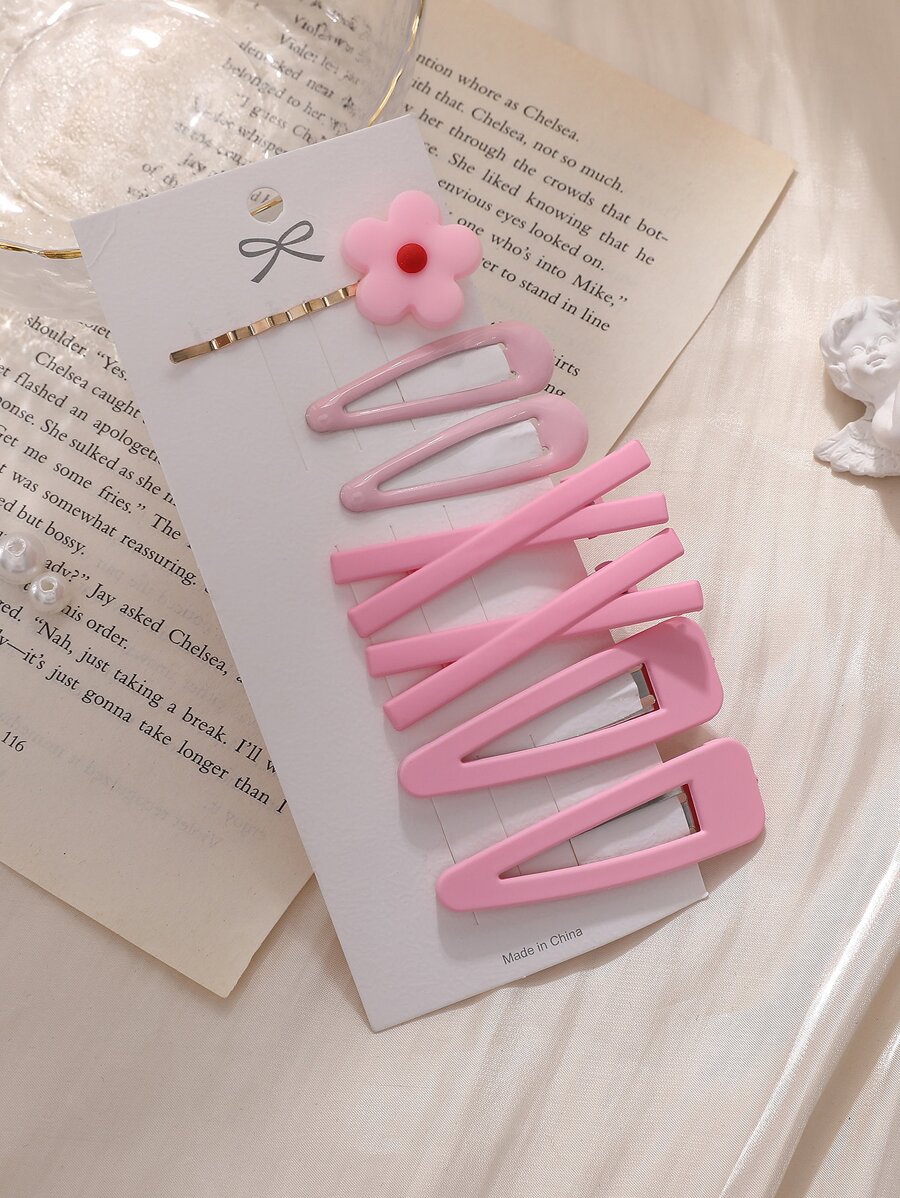 7pcs Flower Decor Hair Clip For Everyday Styling Suitable For Campus Dating Vacation Daily Travel - Pink - View 1