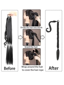 Extra Long Braided Ponytail Synthetic Hair Extension - Dark Brown - View 5