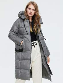 Astrid Áo khoác có mũ trùm đầu có khóa kéo túi chéo cỡ lớn - Xám - Xem 3