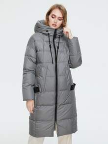 Astrid Áo khoác có mũ trùm đầu có khóa kéo túi chéo cỡ lớn - Xám - Xem 4